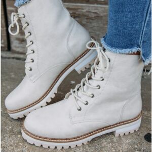 White lace up combat boots w/zip side (W-10) NEW!